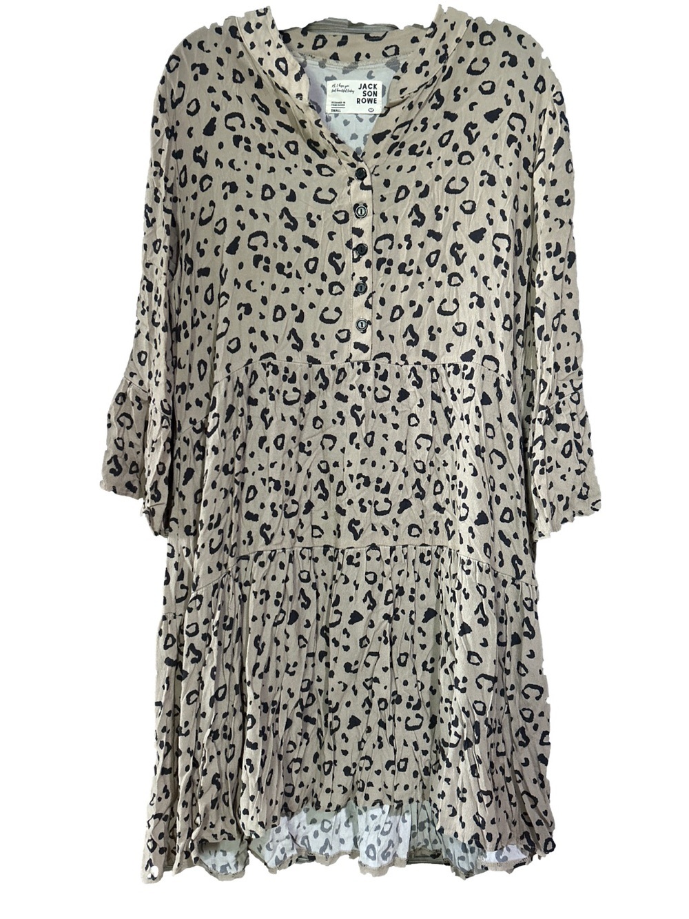 Jackson Rowe Tan and Black Leopard Print Tiered Dress Size S
